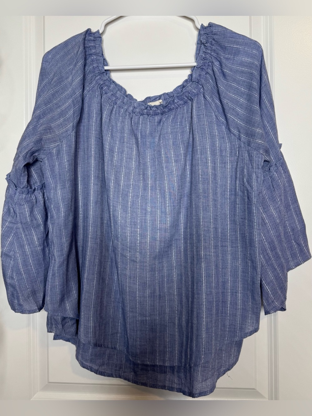 Westport Blue Striped Peasant Blouse flowy size large cotton blend